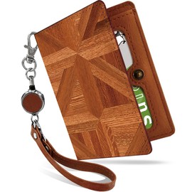 Pretimo Pass Case, Commuter Pass Case, With Reel, Invisible Invisible, Bi-fold, Wood, Wood, Wood Grain Natural 2