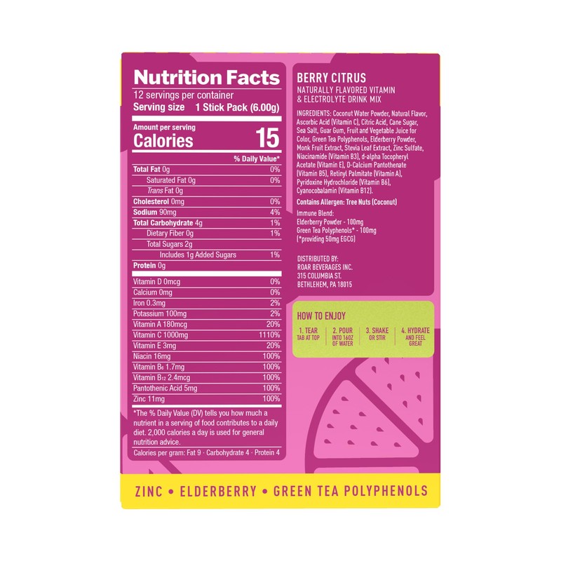 Roar Immune Support Powder - Hydration Packets with Zinc and
