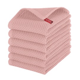 Elegant Comfort 100% Turkish Cotton 6-Pack Waffle Premium Kitchen Towels - Quick Drying and Super Absorbent Kitchen Dishcloth Towels, Ultra Soft Multi-Purpose Cleaning Towels, 16 x 25, Dusty Rose