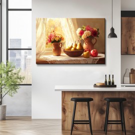superbpag Vintage Kitchen Canvas Wall Art Fruits and Flowers Painting Picture Wall Decor for Kitchen Dining Room, Ready to Hang - 1.5 Inch Thickness