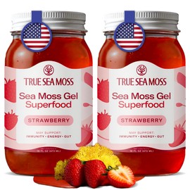 TrueSeaMoss Sea Moss Gel – Made in USA – Wildcrafted Seamoss, Fresh Fruits & Jarred Vegetables – Strawberry, Pack of 2 (Labels may Vary)