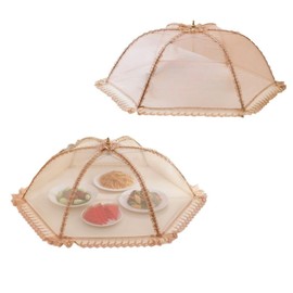 Food Nets for Outdoors 24",Fruit Cover Against Fruit Flies Round,Picnic Food Covers Mesh Reusable Collapsible for Picnics,Outdoor Camping, BBQ Accessories Kitchen & Dining (2, Brown)