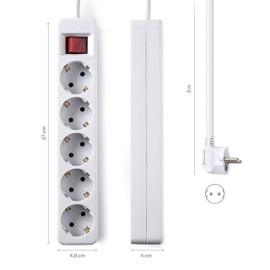 FAMATEL Ecosockets Strip 5 Sockets I with On/Off Switch I 3 Metres I Up to 3680 W I Child Lock I Alignment of Sockets at 45º I Prevents Hidden Consumption I White