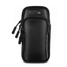 Smartphone Armband Running Sports Jogging Pouch Arm Bag Arm Pouch Sweatproof 2 Pockets Lightweight Breathable Adjustable Earphone Hole (Black)