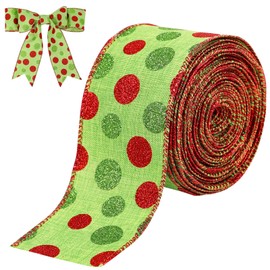 Tenn Well 2.5 inch Wired Christmas Ribbon, 10.9 Yards Red Green Polka Pot Ribbon for Christmas Tree, Gift Wapping, Bow Making, Wreath Making, Holiday Decorations