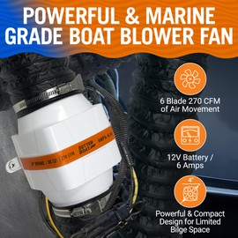 4" Boat Blower Fan Inline 12v Blower Fan High CFM 270CFM Marine Engine Gally Head and Boat Bilge Blower Fan 4 inch Inline Duct Fan Marine Blower Fan Motor Boat Fans 12 Volt (3 or 4 Inch)