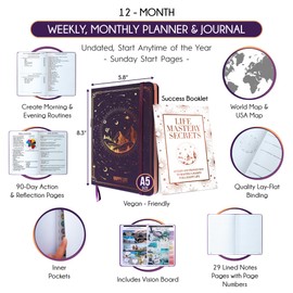 Life Mastery Planner - A 12 Month Journey to Crush Your Goals, Increase Productivity, Passion, Success & Happiness - Weekly & Monthly Life Planner, Habit-Tracker, Gratitude Journal & Organizer, A5