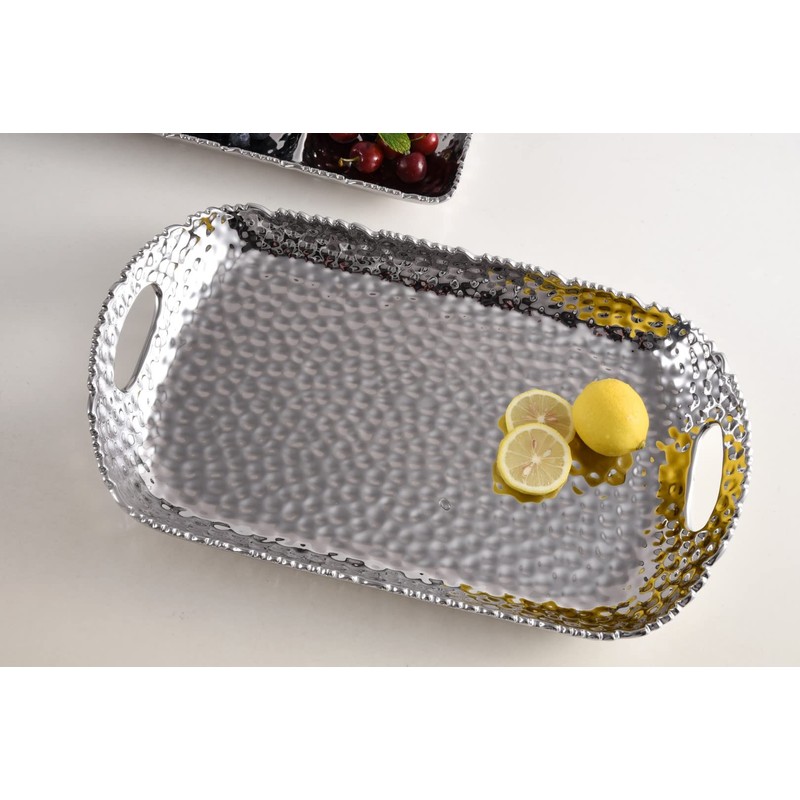 Pampa Bay Millenium Titanium-Plated Porcelain Rectangular Tray with Handles, 19