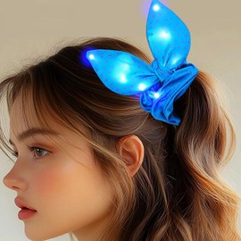 Latious Light Up Polka Dot Hair Ties White Bow Hair Scrunchies Elastic Hair Accessories for Women (Blue)