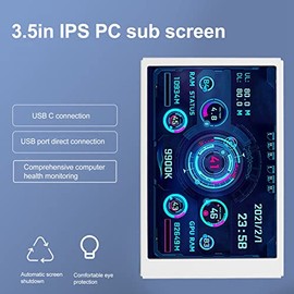 Sxhlseller Computer Temperature Monitor, 3.5 Inch IPS Full Screen Mini Screen, USB Type C PC Sensor Panel Display, Temperature Monitor, PC CPU RAM Hard Drive Data Monitor, Integrated Multiple Themes