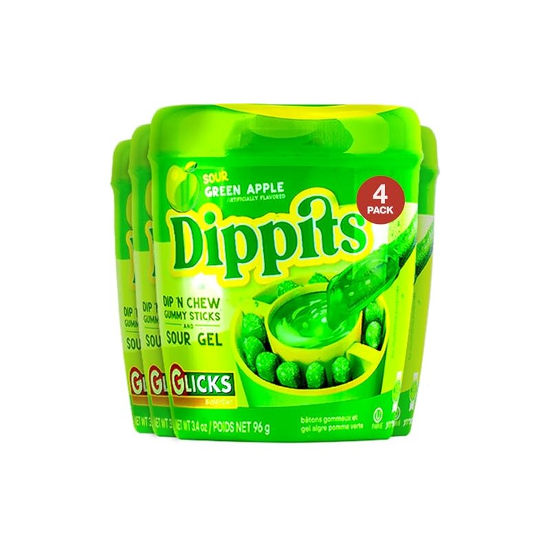 Glicks Dippits Sour Green Apple (4 Pack) | Gummy Sticks