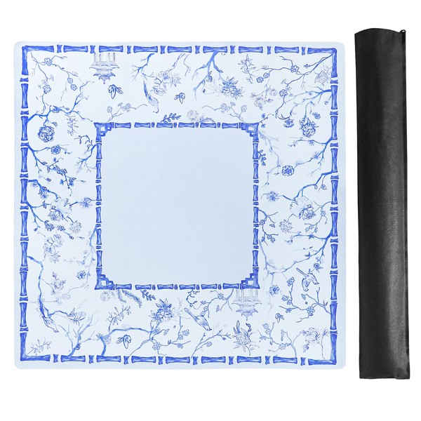 TIASUSAN Large Blue Mahjong Mat (31.5” x 31.5”) with Black