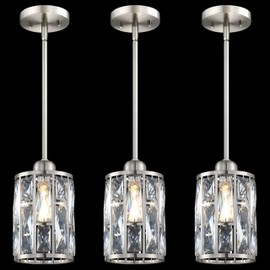 3 Pack 1 Light Hanging Kitchen Island Modern Concise 5.3" Crystal Pendant Light Fixture,Crystal Metal Chandelier Shade Brushed Nickel Finish for Bar,Dining Room,Living Room Over Sink