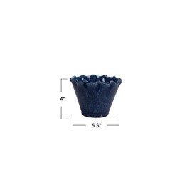 Creative Co-Op Stoneware Planter with Ruffled Edge and Drainage Hole with Reactive Glaze, Blue