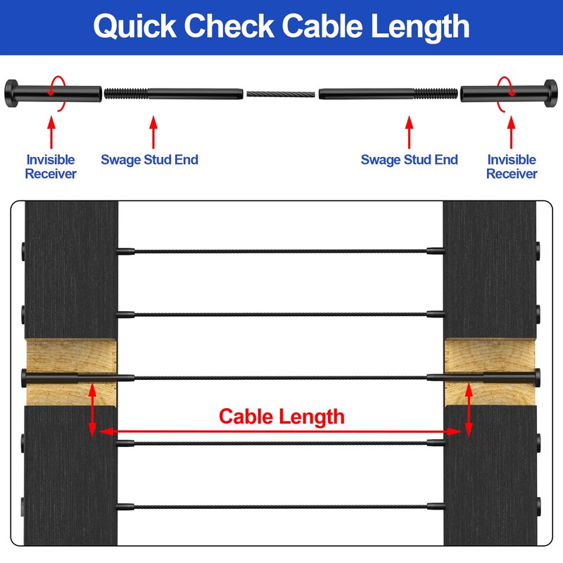 CKE 30 Pack 4"x4" Black Invisible Cable Railing Kit, T316
