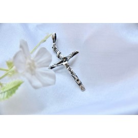 Cross Pendant Jesus Christ Crucifix Sterling Silver 925 Wood Textured Religious Unisex Jewelry