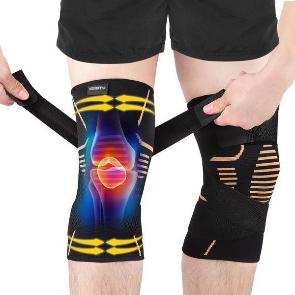 MUSEFITR Copper Knee Braces With Strap 2 Pack - Knee