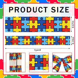 Glodecart 2 Rolls Autism Awareness Ribbon for Wrapping Gifts, Puzzle Pieces Ribbons for Gift Wrapping Autism Awareness Charity Party Decorations DIY 3/8" 3/4" X 10 Yd Calm Anxiety Sensory Ribbon