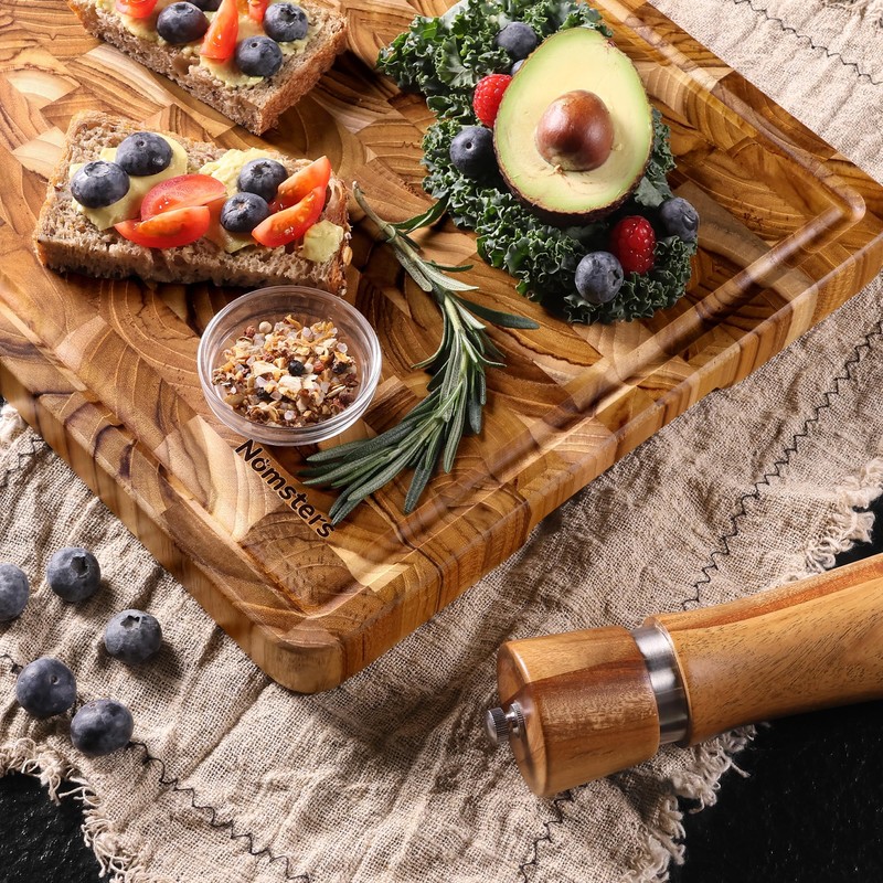 Teak Wood End Grain Cutting Board for Kitchen with Non-slip