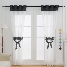 L.Z.E White and Black Sheer Curtains 63 Inch Length 2 Panels for Living Room, Transparent Elegant Modern Sheer Curtains for Dinning Room Bedroom,Grommet Small Window Curtains with Design