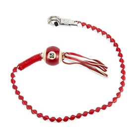 Dream Apparel 42" Leather Motorcycle Get Back Whip for Handlebar Fringed Biker Whip With Pool Ball, White and Red
