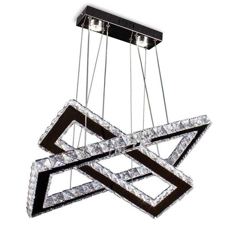 Finktonglan Modern Crystal Chandelier, Rectangular Double Ring LED Pendant Light,