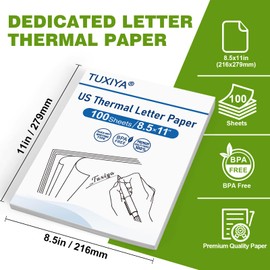 TUXIYA 100 Sheets Thermal Printer Paper 8.5 x 11 Inch,BPA free Advanced Thermal Printing, US Letter Size Thermal Paper Compatible Most Portable Printers
