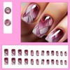 24pc Burgundy Marble Square False Nails - Easy Stick-on/Removable Full