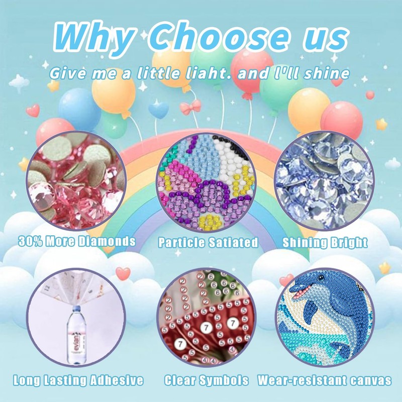 WEMEON Dolphin Diamond Art Kits for Kids with Frame- Diamond