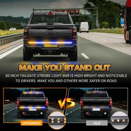 XRIDONSEN 48 inch Truck Amber Blue Tailgate Strobe Lights Strip Rear Window Lights 288 LED Tail Emergency Light Bar Flashing Warning Hazard Safety for Plow Trucks Construction Vehicles Pickup Trailer