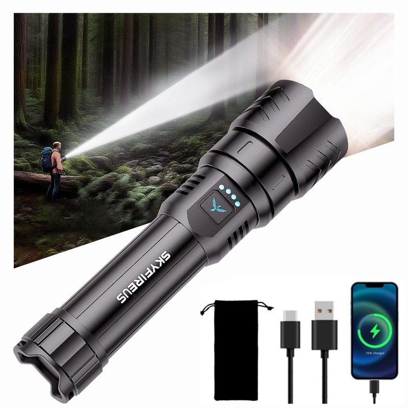 SKYFIRE Rechargeable Flashlights High Lumens,5000mAh Super Bright Flashlight Waterproof Powerful