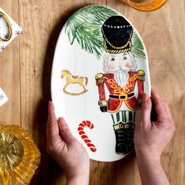 Vietri Nutcrackers Small Oval Platter, Earthenware Steak Salad Dessert Seafood & Snack Serving Plate