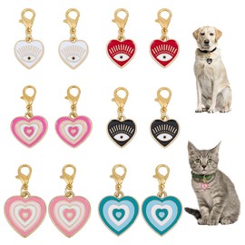 DELORIGIN 12pcs Evil Eye Collar Pendants for Cat Dog 6 Styles Heart Alloy Enamel Pet Collar Pendants Clip-on Charms Necklace Collar Accessory for Bag Keychain Pet Jewelry Making Training Home Decor