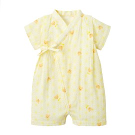 Miki House 42-1301-492 Jinbei All Romper, Short Sleeve, Made in Japan, Gauze, Boys, Girls, Newborn, Baby, Kids, Baby Clothes, Children's Clothing, yellow