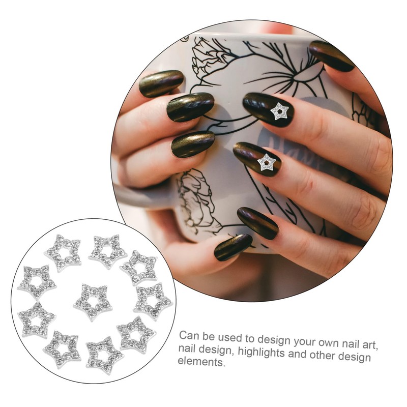 Outanaya 10pcs Star Shape Rhinestone Nail Charms Versatile Nail Decors