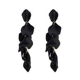 Long Acrylic Rose Petal Earrings Dangle Exaggerated Flower Statement Floral Tassel Drop Earrings for Women Party, Daily Wear (Black)