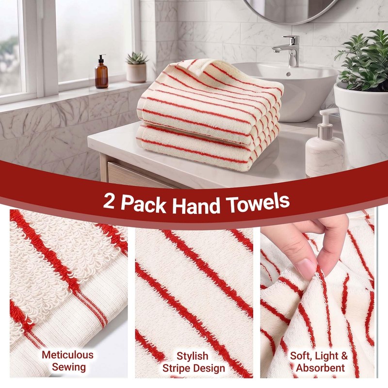 Muimurex Striped Cotton Hand Towels, Quick Dry, Set of 2,15x28