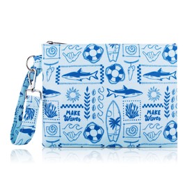 FIREDOG Water-resistant Beach Wristlet Bag for Women – TPU Lined Travel Clutch Bag with Strap, Fits Beach Chair – Palm Tree/Boho Prints, 9.8 * 4.7inch