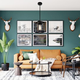 Jasopaco 1-Light Geometric Square Pendant Lighting, Adjustable Hanging Ceiling Light Fixture for Kitchen Island,Over Sink,Dining Room,Living Room,Entryway