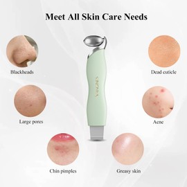 Vangines 3-in-1 Blackhead Remover Tool with Ice Roller & 2 Silicone Brush Heads - Pore Cleaning Face Spatula, Stainless Steel Skin Scraper for Nose, T-Zone Deep Cleansing (Sage Mist)