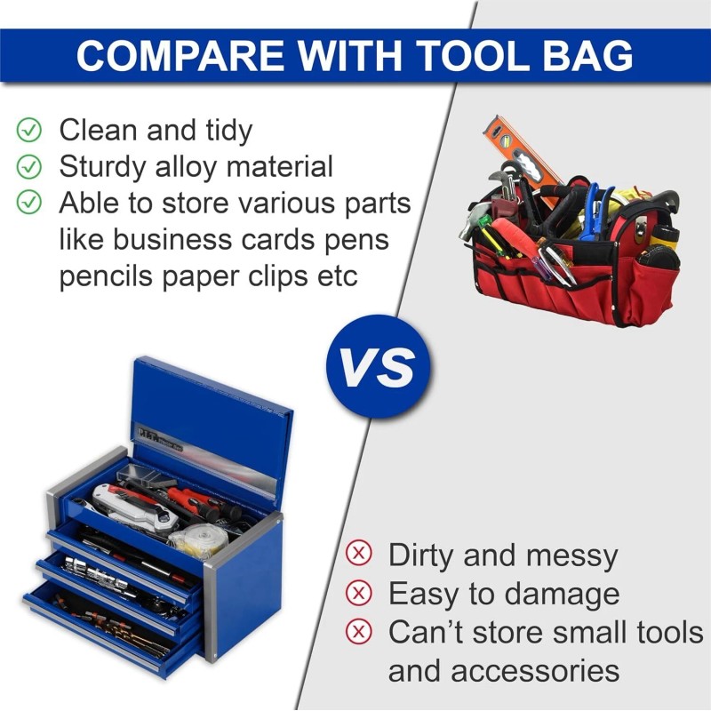 Portable 3 Drawer Steel Stackable Tool Box Chest with Liner