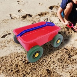 Pretend Play Wagon Toy, Construction Vehicle Beach Game Toy, Pull Car Toy, Sand Toy Trolley for Kids Children Boys Girls, Red