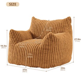 Achicsofar Giant Bean Bag Chairs for Adults Teens, Large Bean Bag Sofa Chairs with Filling Comfy Fuzzy BeanBag Chair with Armrests for Bedroom Living Room Reading (Brown, Medium)