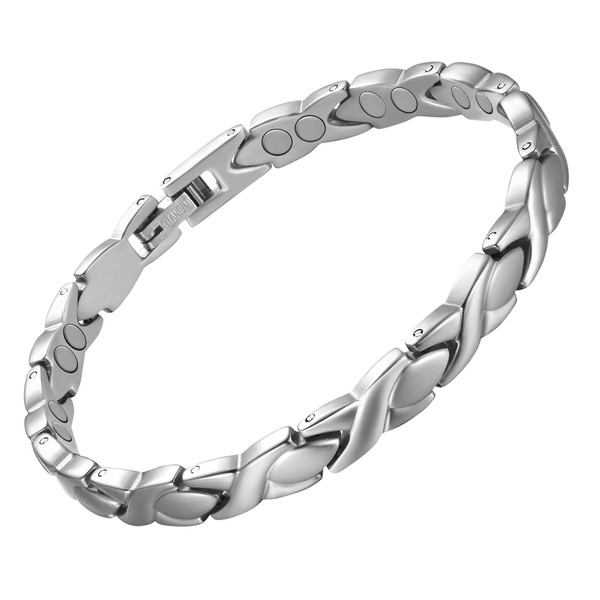 Feraco Magnetic Bracelet for Women Titanium Steel Magnetic Therapy Bracelet with Neodymium Magnets, Unique X Shape Links (Silver)