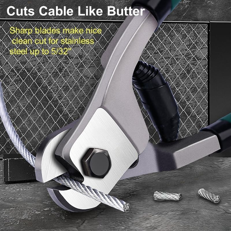 Professional Steel Wire Cutters, Heavy Duty, Black and Green Handle