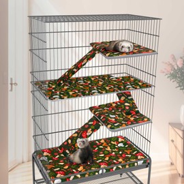 Bienbee Ferret Cage Liner Set for Ferret Nation & Critter Nation Cage, Waterproof Ferrets Cage Accessories for Small Animals Rats Chinchillas Hedgehogs Ferrets(Green Mushroom, Double Unit Combo)