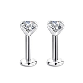CANDYFANCY 16g 2/3/4mm Cubic Zirconia Triple Forward Helix Ear Cartilage Tragus Studs Earrings Lip Piercing 16 gauge (4mm stone, 6mm Length, 2pcs)