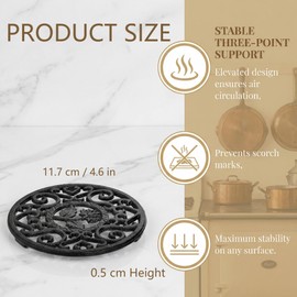Xygobla 2 Pack Cast Iron Trivet with Pegs, 11.7cm Round Heat Resistant Stand | Vintage Floral Pattern Non-Slip Metal Coaster for Hot Pots, Pans & Teapots – Heat Resistant Kitchen Counter Protector