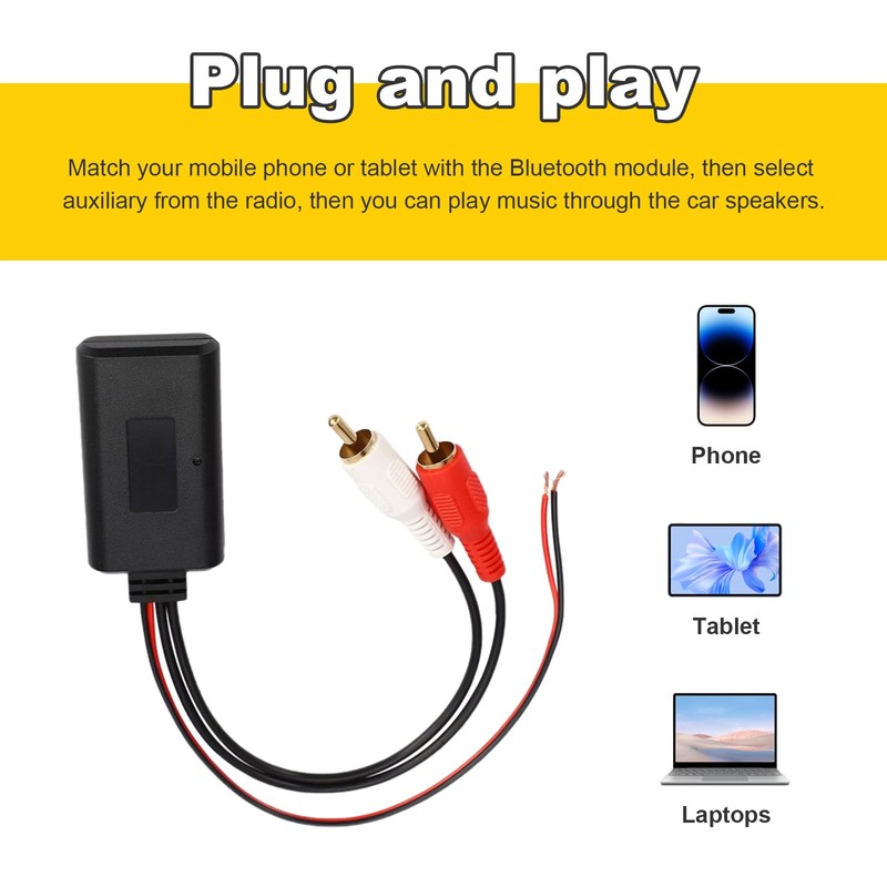 Dickno Car Wireless Bluetooth Cable Adapter, Universal Automotive Wireless Radio