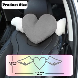 2 Pack Heart Shaped Cute Car Headrest Pillow with Angel Wings - Comfortable Soft Head Rest Cushion Kawaii Car Accessories Neck Pillow for Driving Travelling Office Home Decor - Grey Love Heart